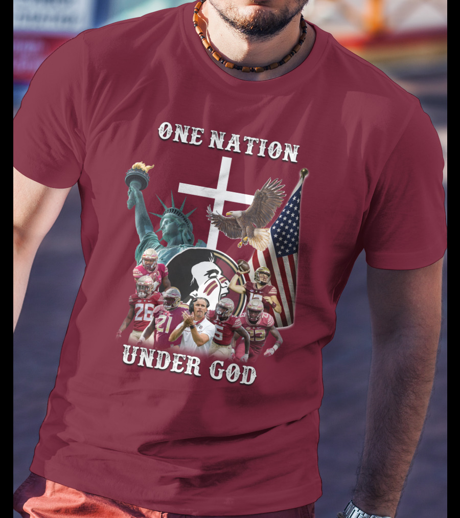 One Nation Under God Florida State Seminoles Football Statue Of Liberty Eagle Flag T-Shirt