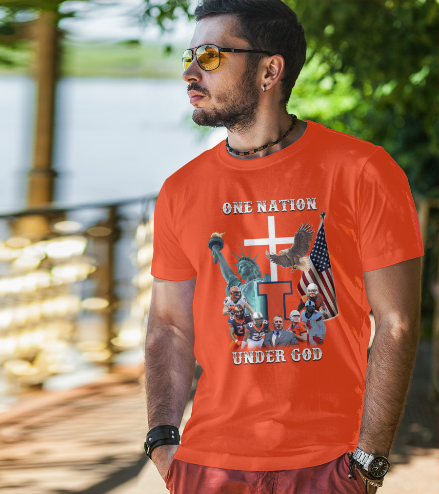 One Nation Under God Statue Of Liberty American Flag Football Team T-Shirt