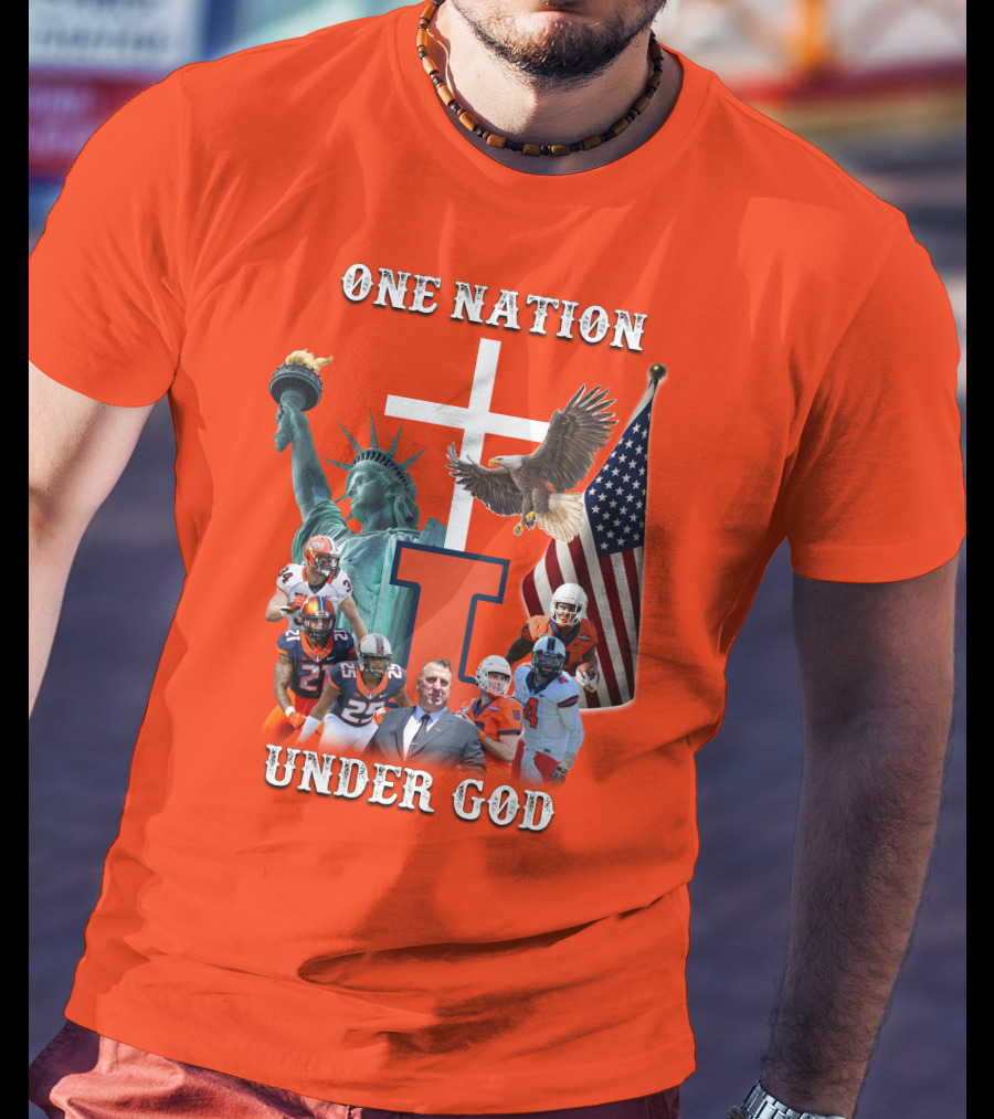One Nation Under God Statue Of Liberty American Flag Football Team T-Shirt