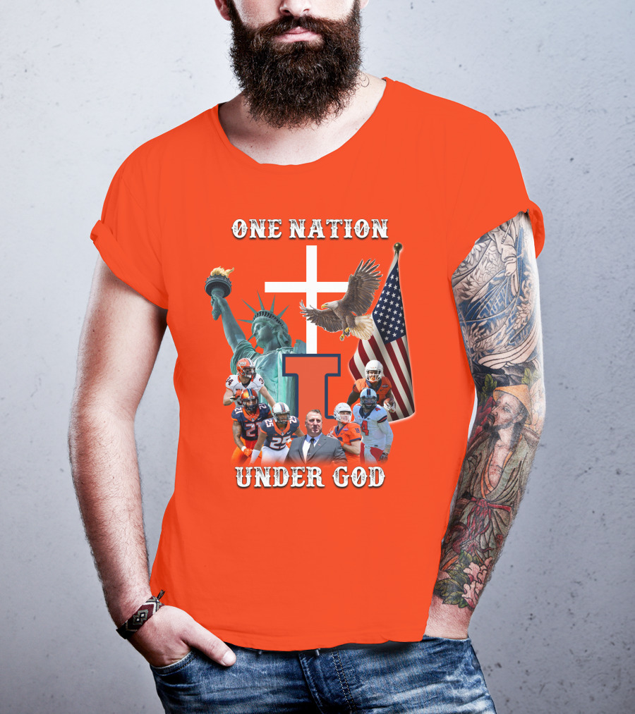 One Nation Under God Statue Of Liberty American Flag Football Team T-Shirt