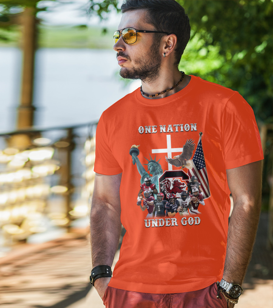 One Nation Under God South Carolina Gamecocks Football Liberty American Flag Eagle T-Shirt