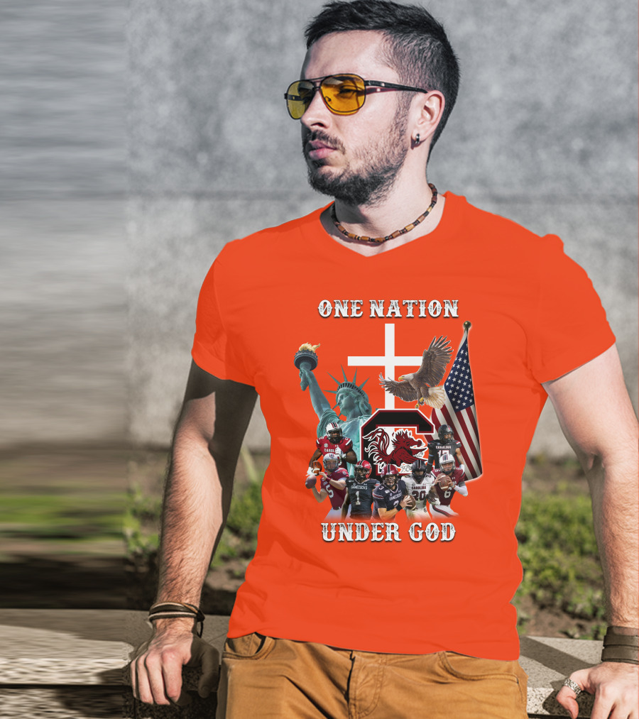 One Nation Under God South Carolina Gamecocks Football Liberty American Flag Eagle T-Shirt