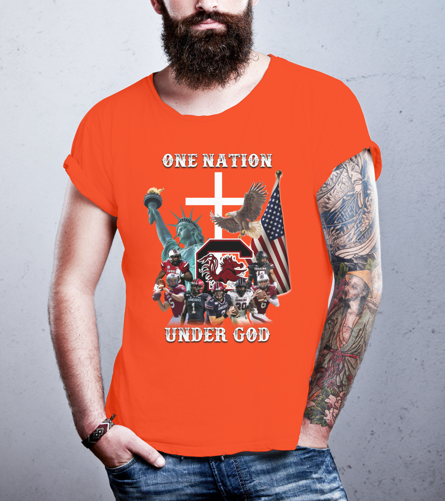 One Nation Under God South Carolina Gamecocks Football Liberty American Flag Eagle T-Shirt