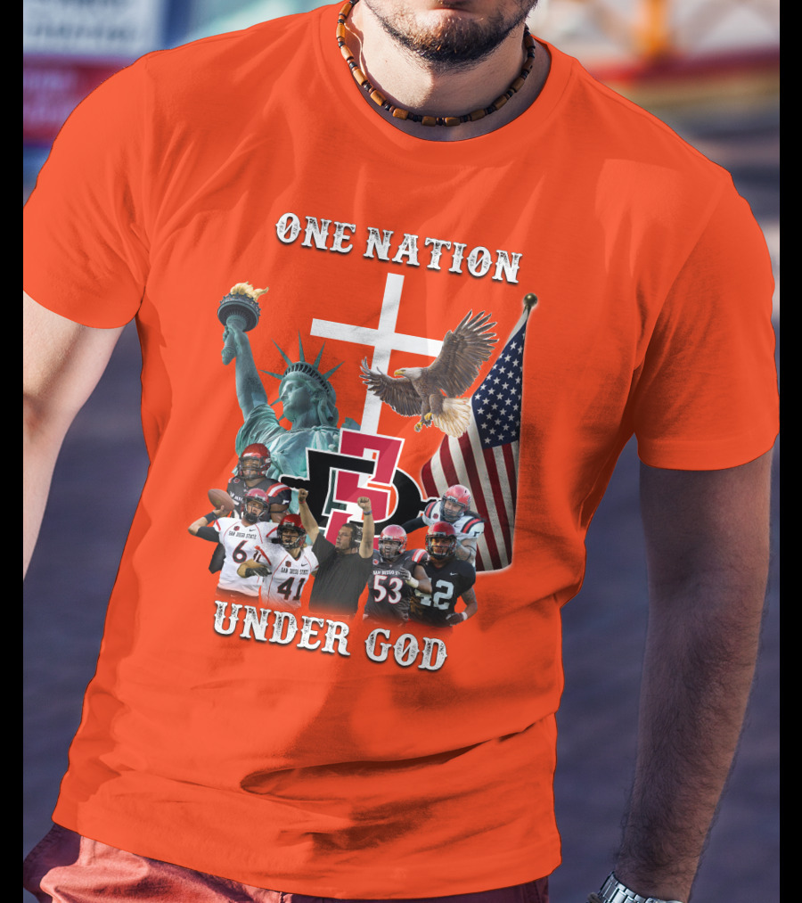 SDSA One Nation Under God Coach Statue Liberty Flag Eagle Football T-Shirt