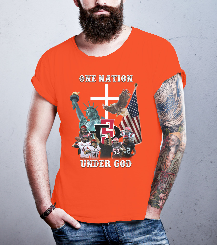 SDSA One Nation Under God Coach Statue Liberty Flag Eagle Football T-Shirt
