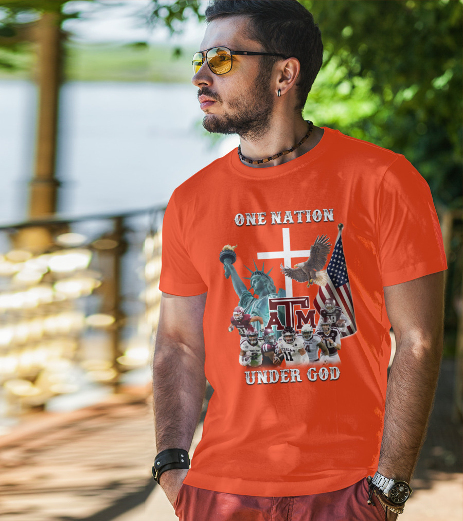 One Nation Under God Texas A&M Football Statue Of Liberty Bald Eagle American Flag T-Shirt