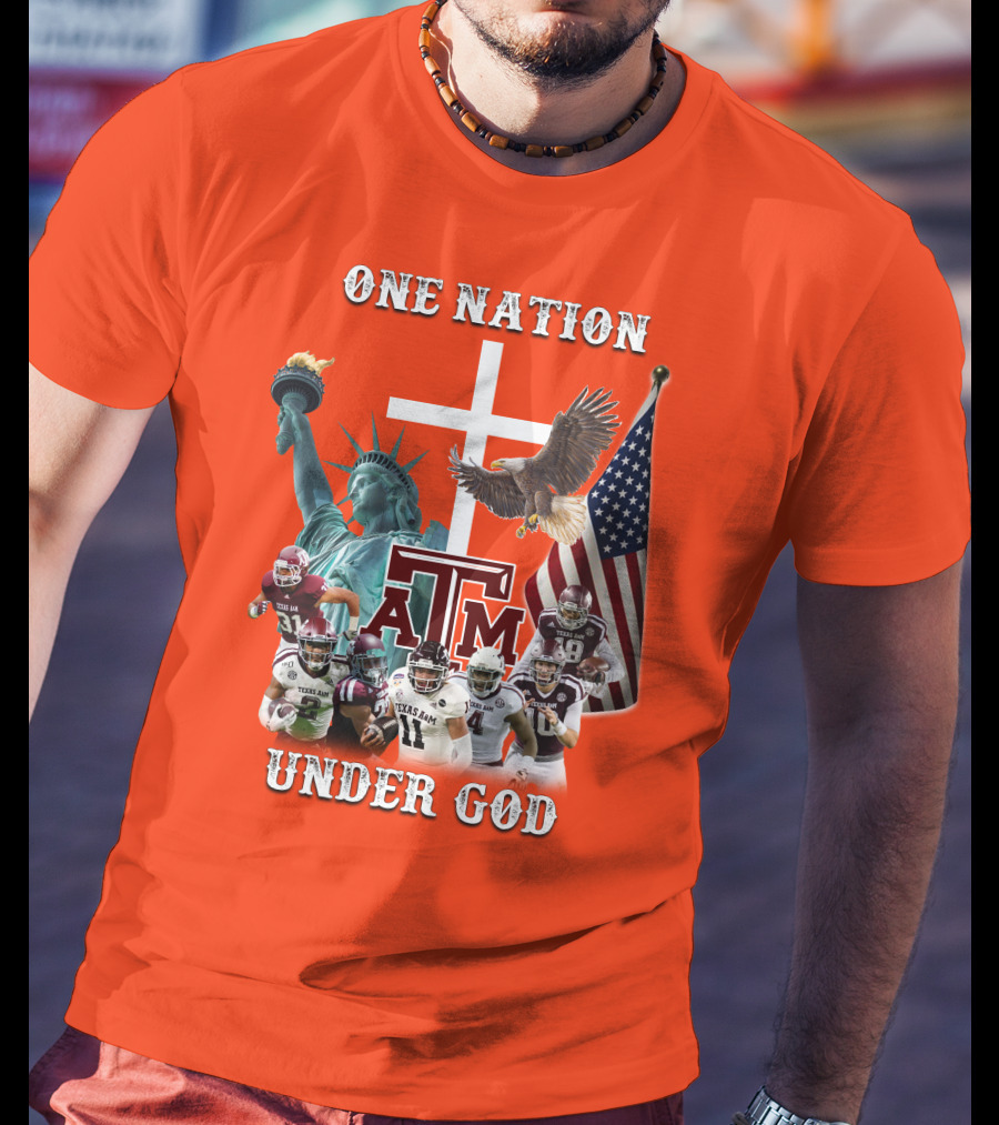 One Nation Under God Texas A&M Football Statue Of Liberty Bald Eagle American Flag T-Shirt