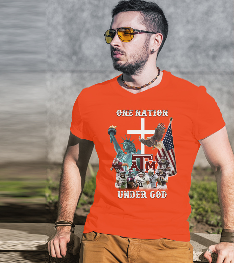 One Nation Under God Texas A&M Football Statue Of Liberty Bald Eagle American Flag T-Shirt