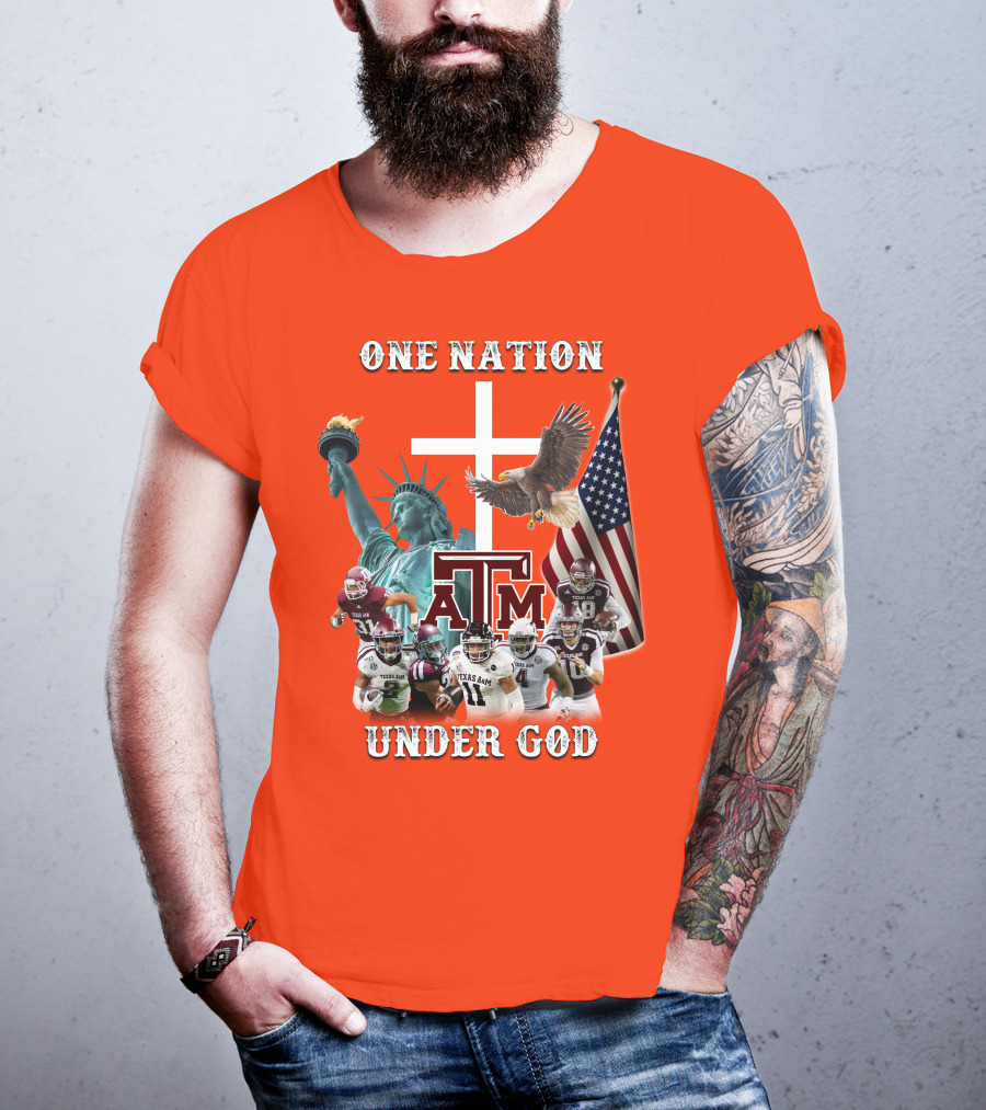 One Nation Under God Texas A&M Football Statue Of Liberty Bald Eagle American Flag T-Shirt