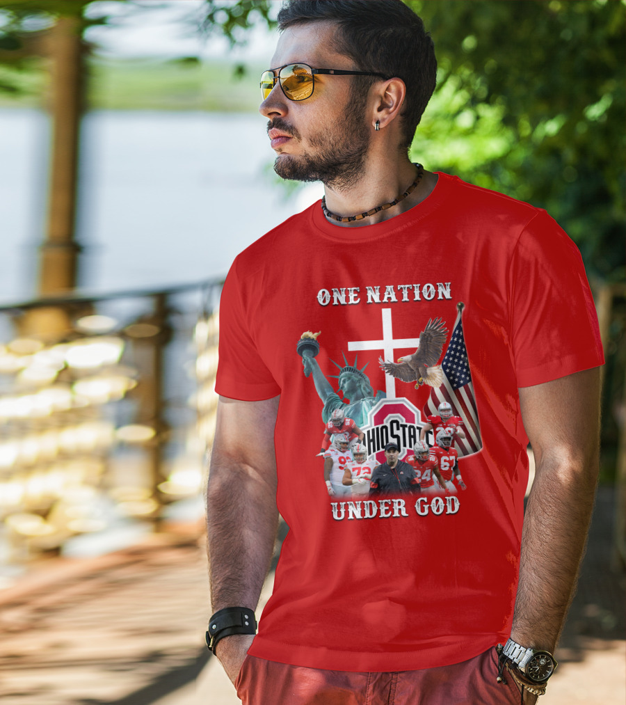 Ohio State Buckeyes One Nation Under God Coach And Players With American Symbols T-Shirt