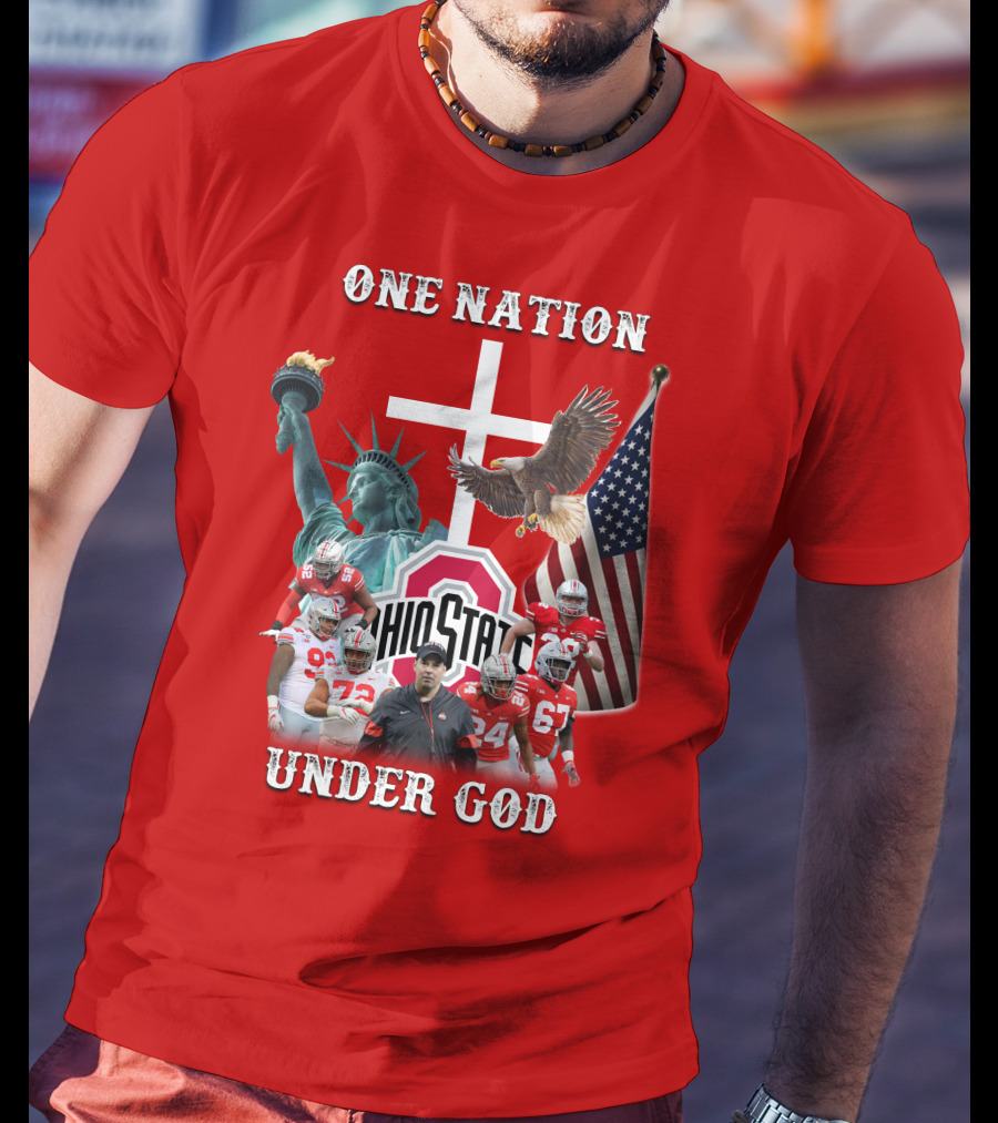Ohio State Buckeyes One Nation Under God Coach And Players With American Symbols T-Shirt