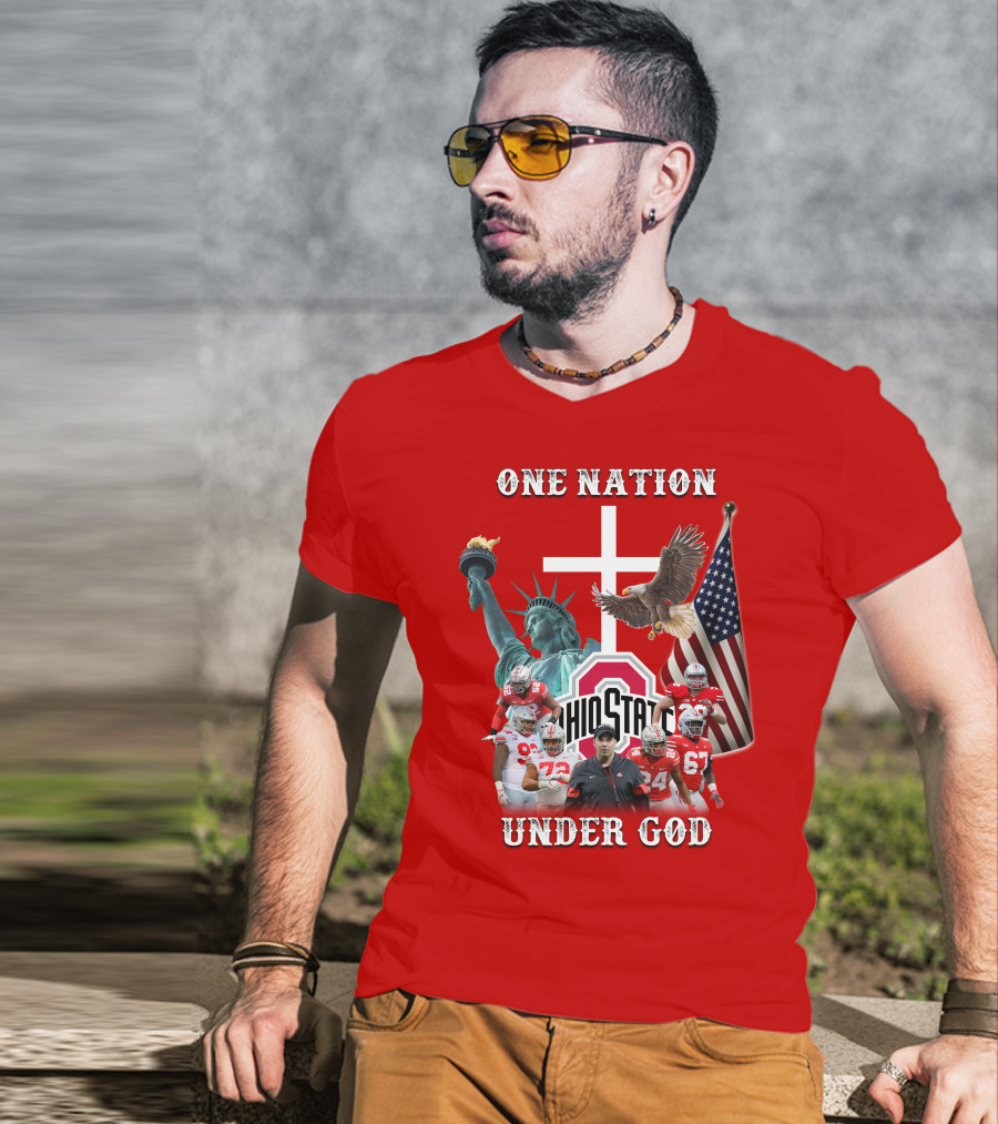 Ohio State Buckeyes One Nation Under God Coach And Players With American Symbols T-Shirt