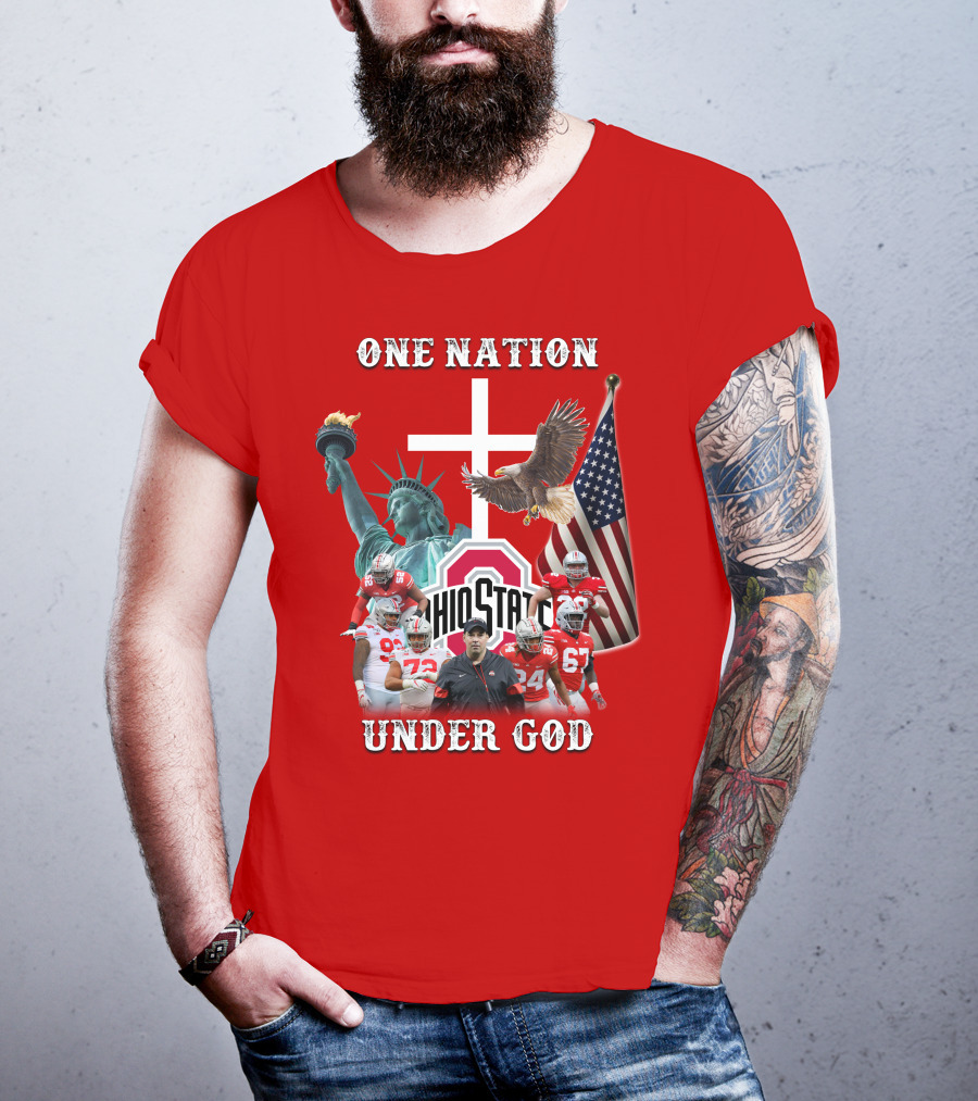 Ohio State Buckeyes One Nation Under God Coach And Players With American Symbols T-Shirt