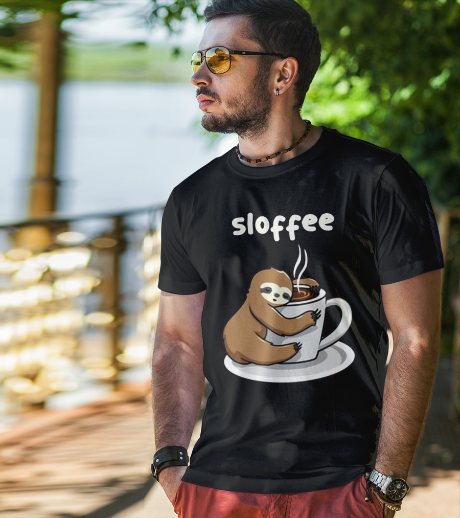 Sloffee Sloth Hugging Coffee Cup T-Shirt