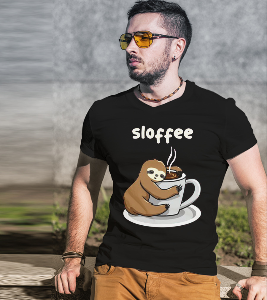 Sloffee Sloth Hugging Coffee Cup T-Shirt