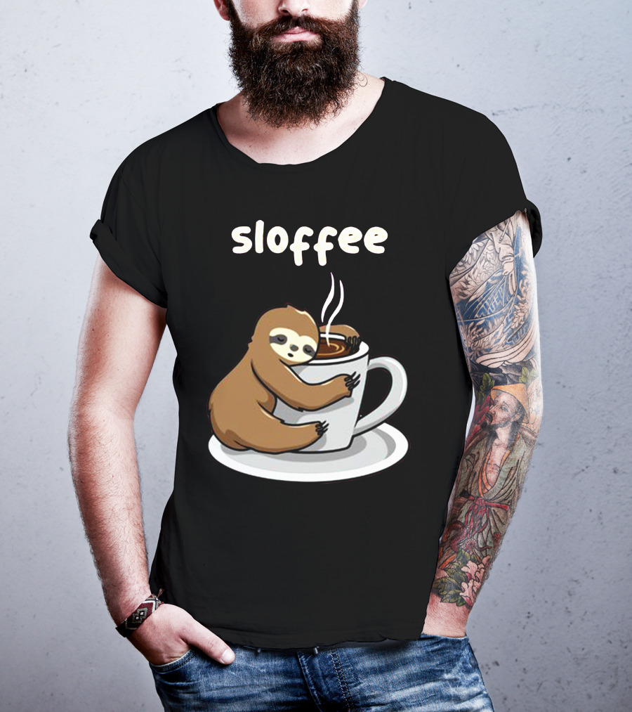 Sloffee Sloth Hugging Coffee Cup T-Shirt