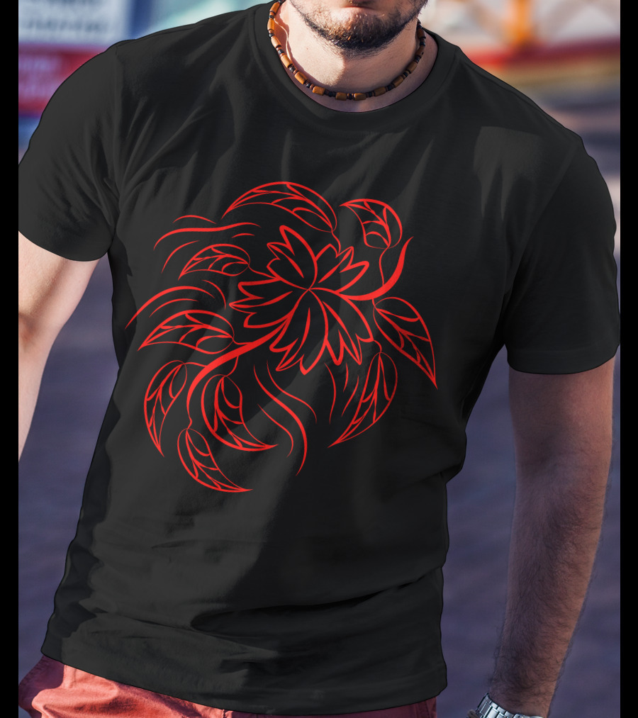 Pr 322 Red Tribal Leaf T-Shirt