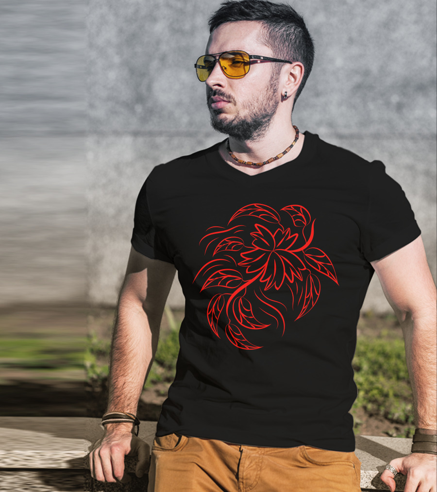 Pr 322 Red Tribal Leaf T-Shirt