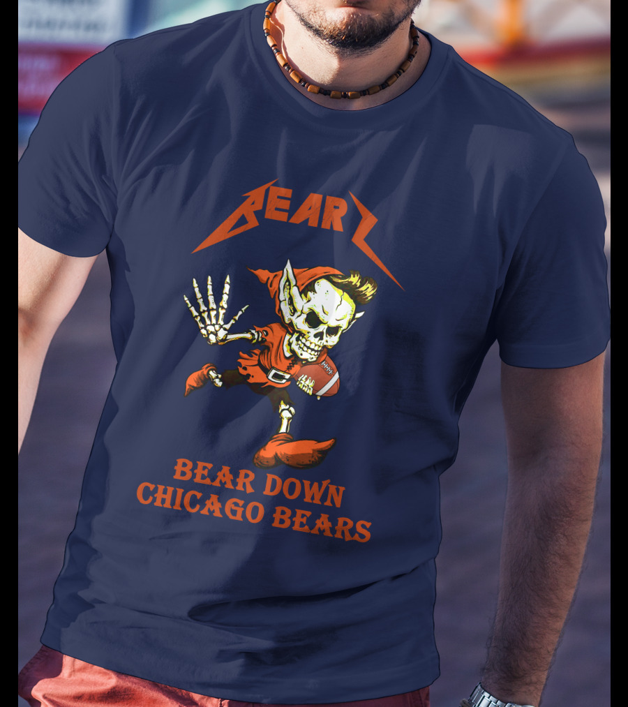 Bear Down Chicago Bears H101 Skeleton Football Player T-Shirt