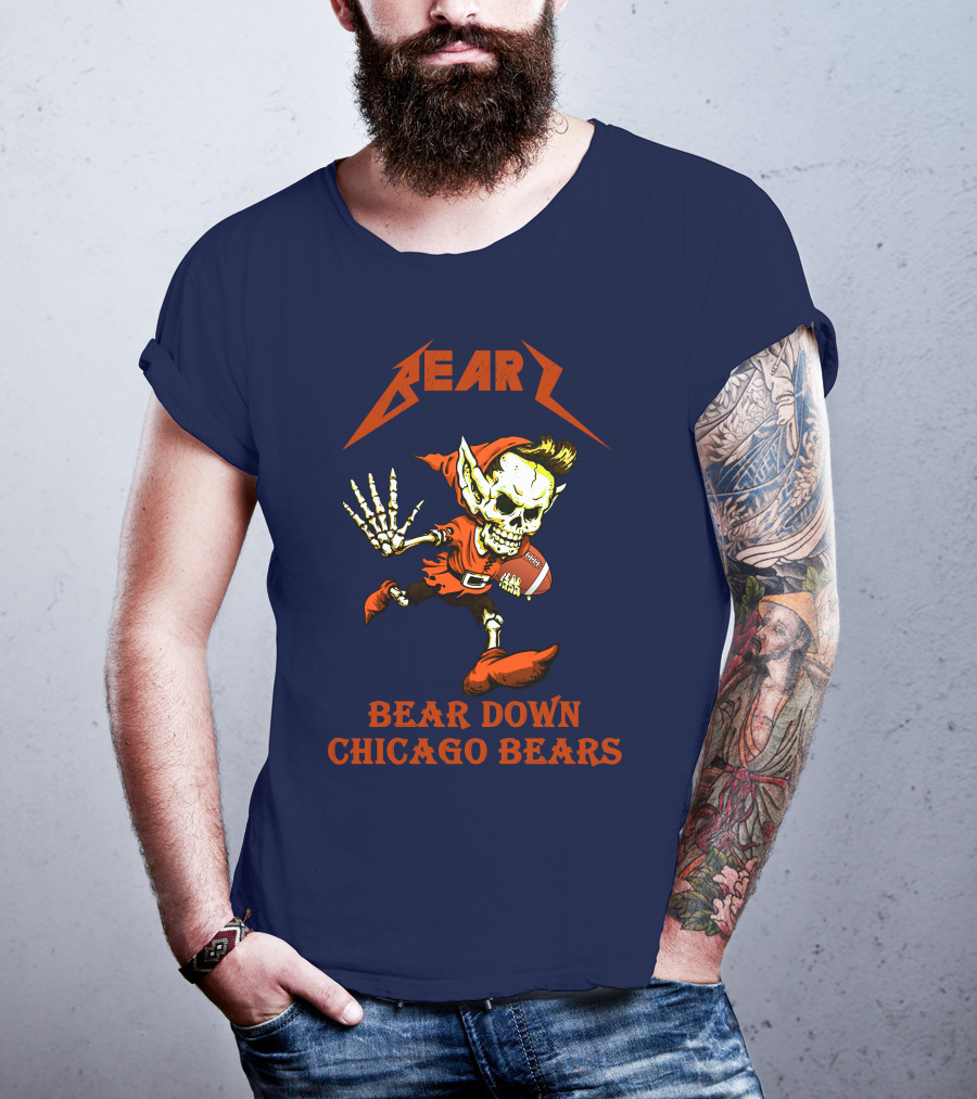 Bear Down Chicago Bears H101 Skeleton Football Player T-Shirt