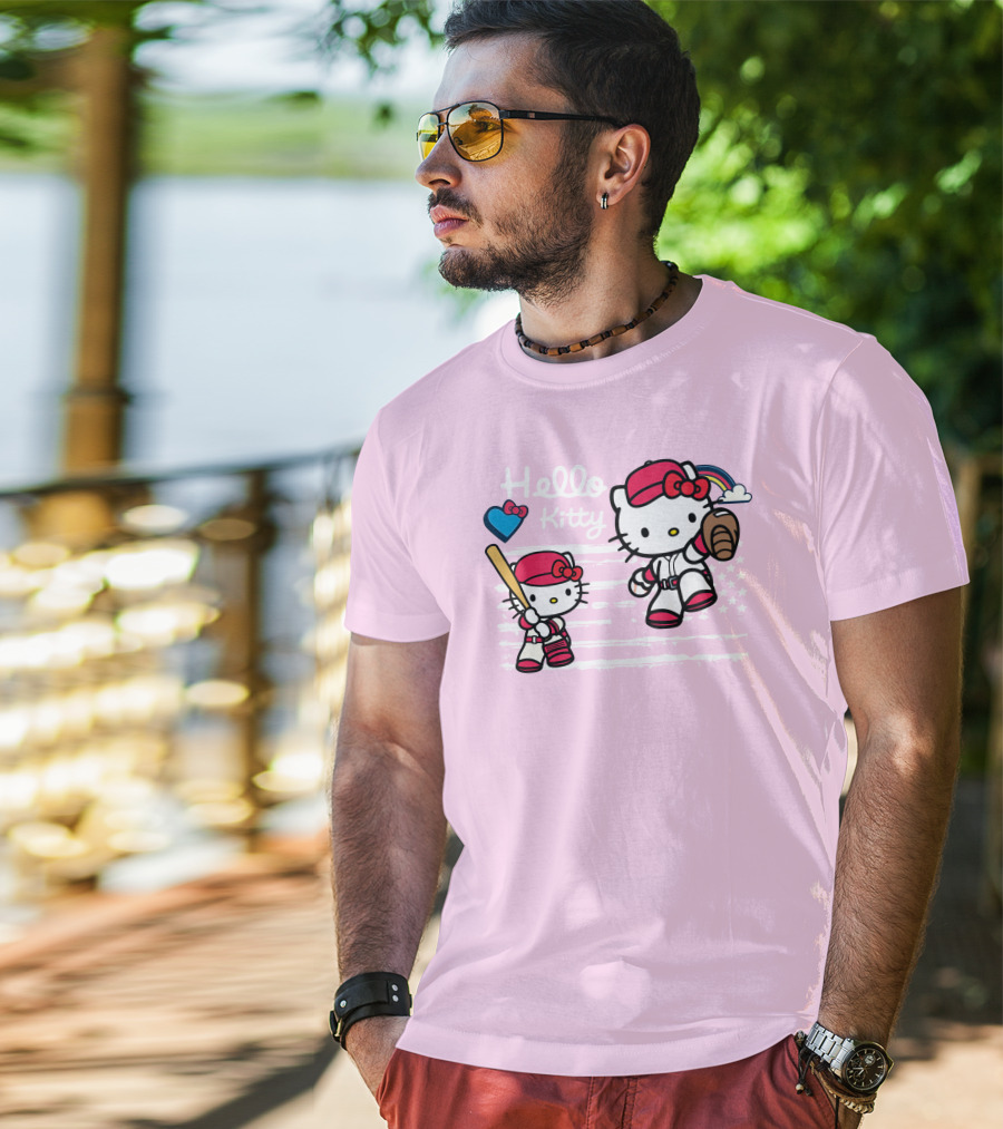 Hello Kitty Baseball American Flag Theme For Fans T-Shirt