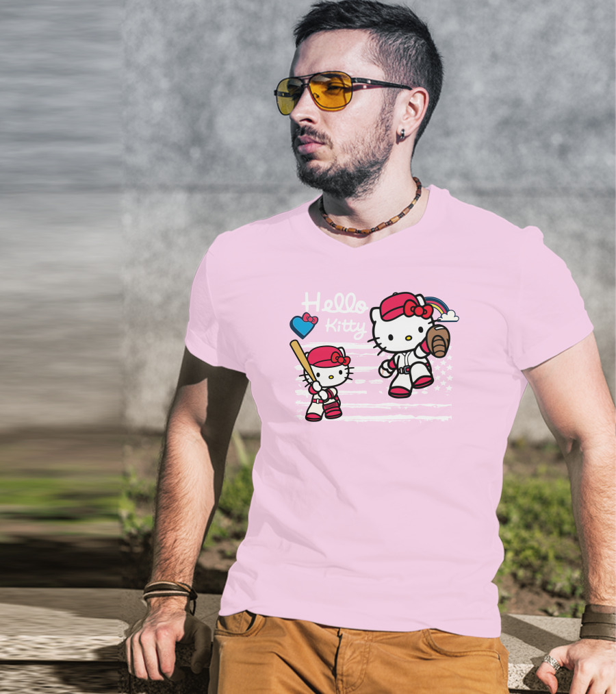 Hello Kitty Baseball American Flag Theme For Fans T-Shirt