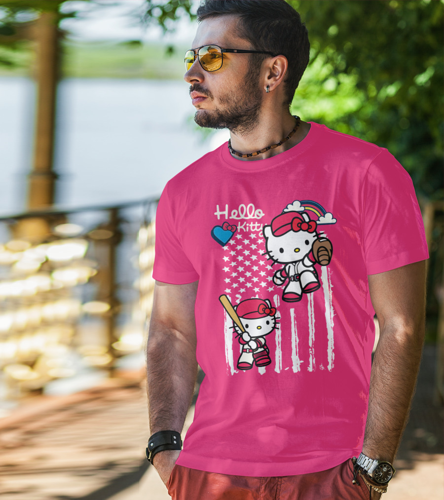 Hello Kitty Baseball American Stars Rainbow T-Shirt