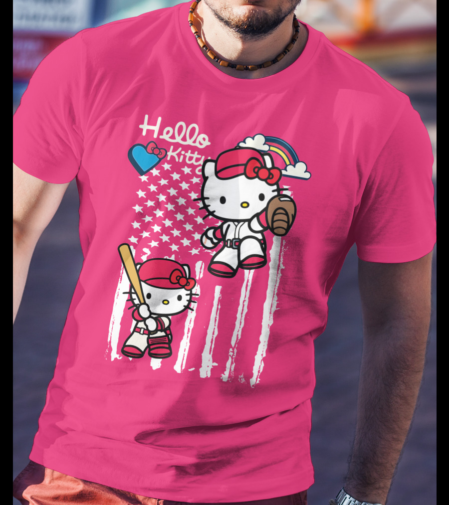 Hello Kitty Baseball American Stars Rainbow T-Shirt