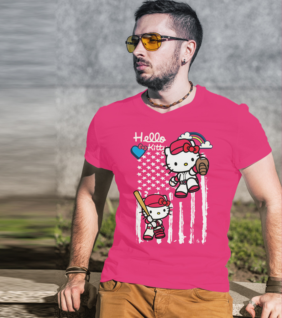 Hello Kitty Baseball American Stars Rainbow T-Shirt
