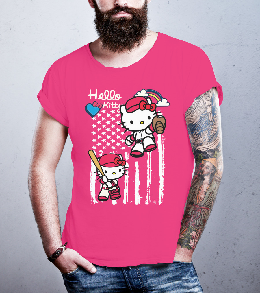 Hello Kitty Baseball American Stars Rainbow T-Shirt