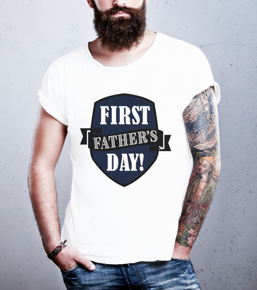 First Father's Day Shield Style Badge T-Shirt