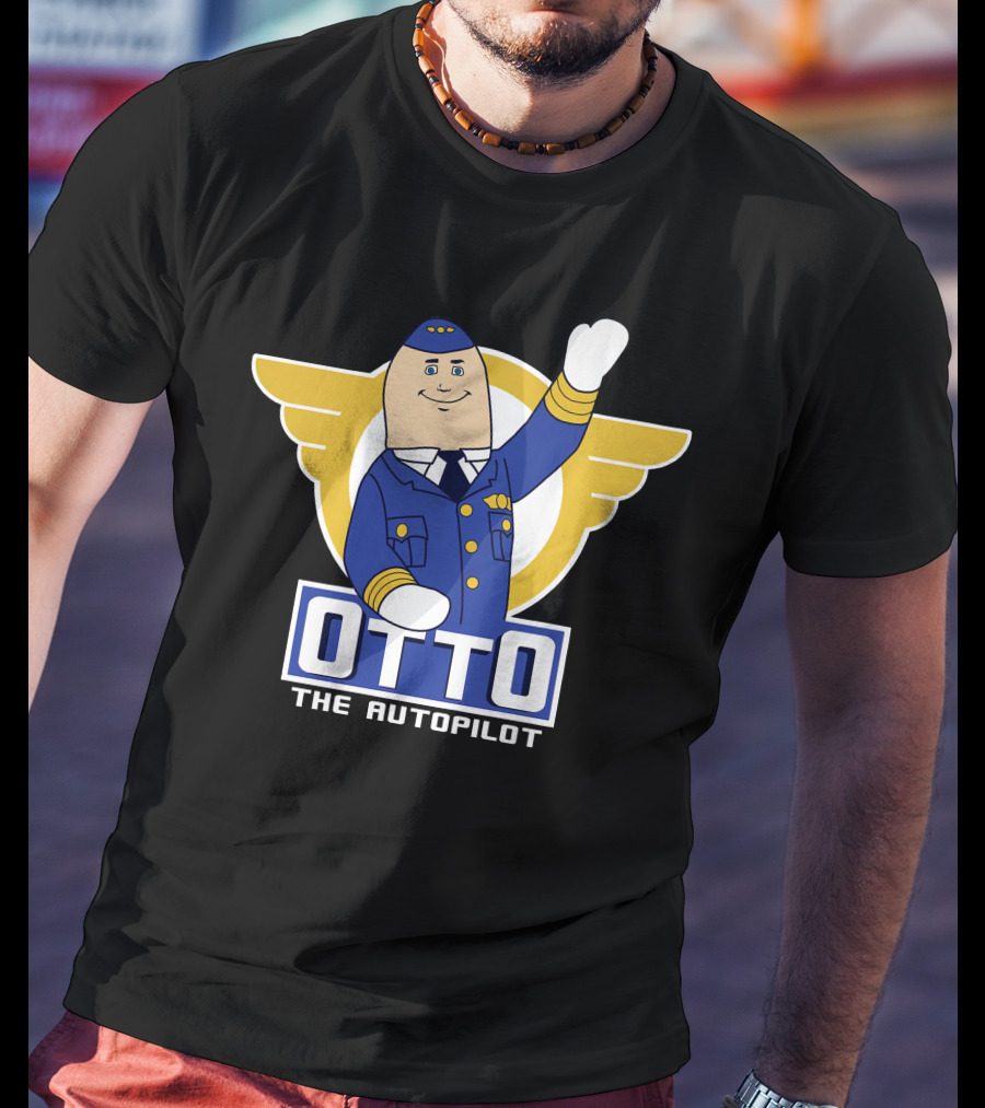 Airplane Movie Otto The Autopilot Waving With Pilot Wings T-Shirt