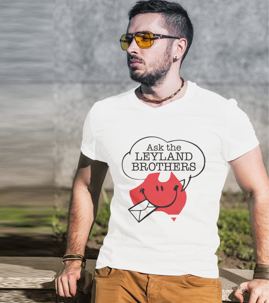 Ask The Leyland Brothers Speech Bubble Smiley With Envelope On Australia Map T-Shirt