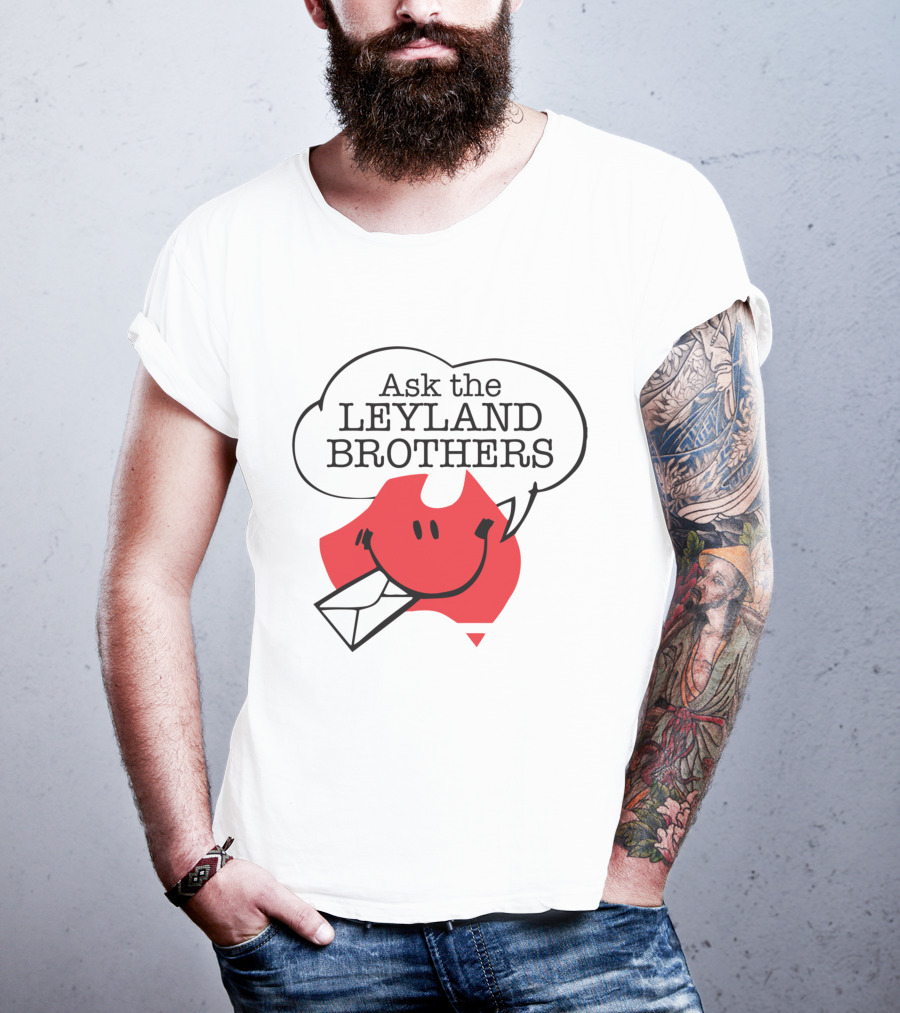 Ask The Leyland Brothers Speech Bubble Smiley With Envelope On Australia Map T-Shirt