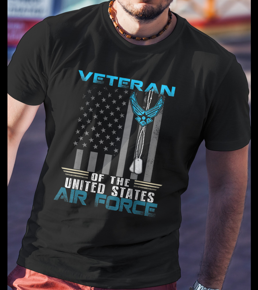 Veteran United States Air Force With Dog Tags And Flag T-Shirt