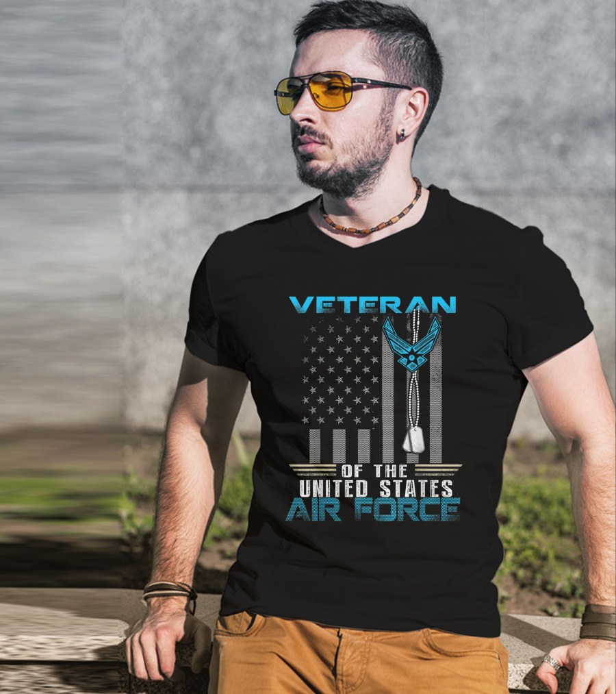 Veteran United States Air Force With Dog Tags And Flag T-Shirt