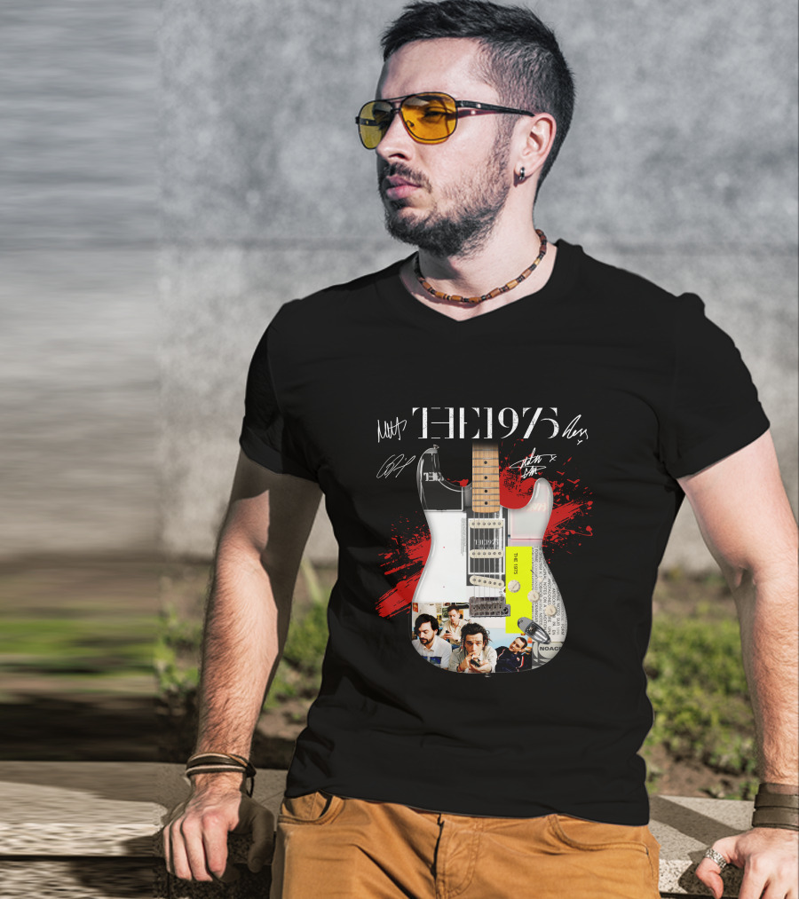 The 1975 Signed Guitar Collage Album T-Shirt