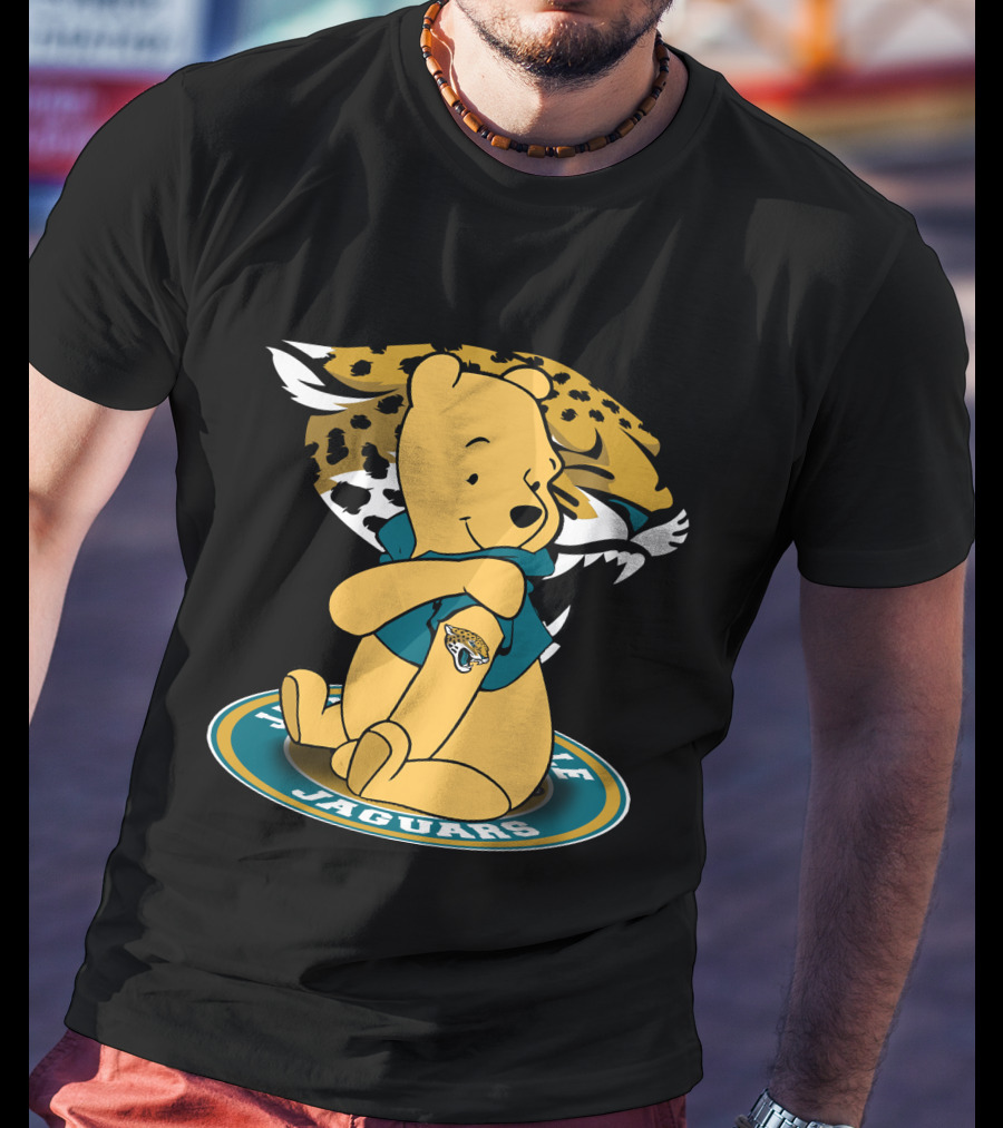 Pooh Jaguars Sitting With Jacksonville Logo And Teal T-Shirt