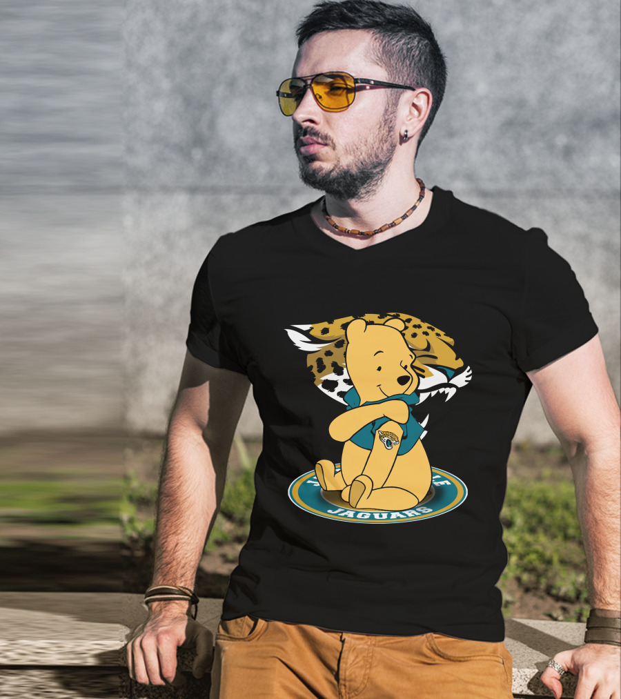 Pooh Jaguars Sitting With Jacksonville Logo And Teal T-Shirt