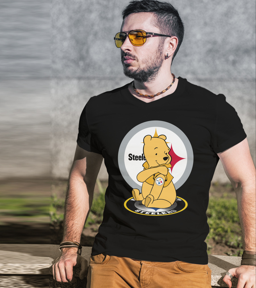 Steelers Pooh Sitting With Steelers T-Shirt