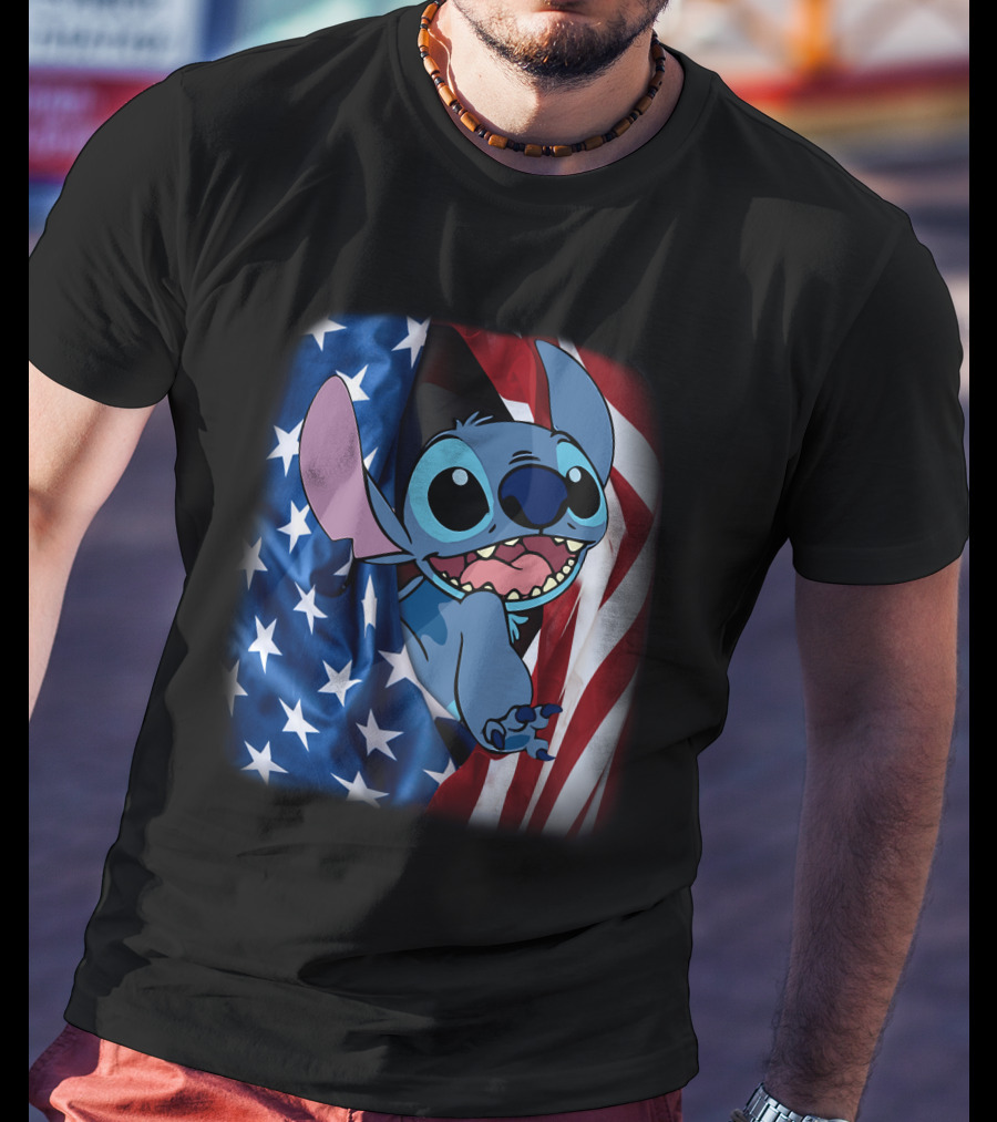 Stitch American Flag Fourth Of July T-Shirt