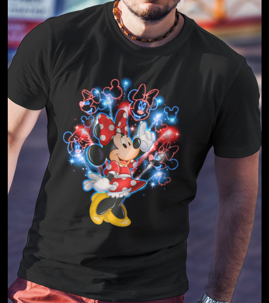 Minnie Mouse Red And Blue Firework T-Shirt