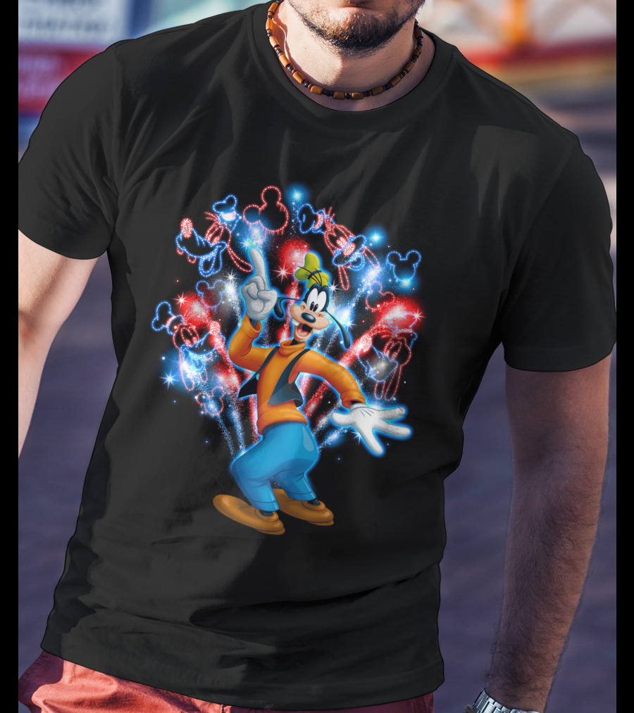 Goofy Disney Fireworks Celebration With Mickey Mouse Shapes T-Shirt