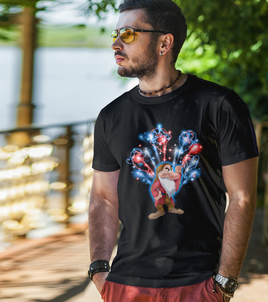 Grumpy Magical Firework Display With Colorful Sparkling Characters T-Shirt