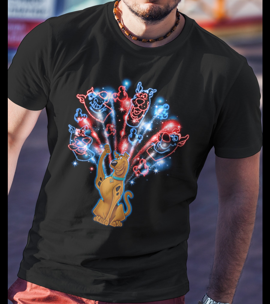 Scooby-Doo Fireworks Celebration Display With Colorful Firework Outlines T-Shirt