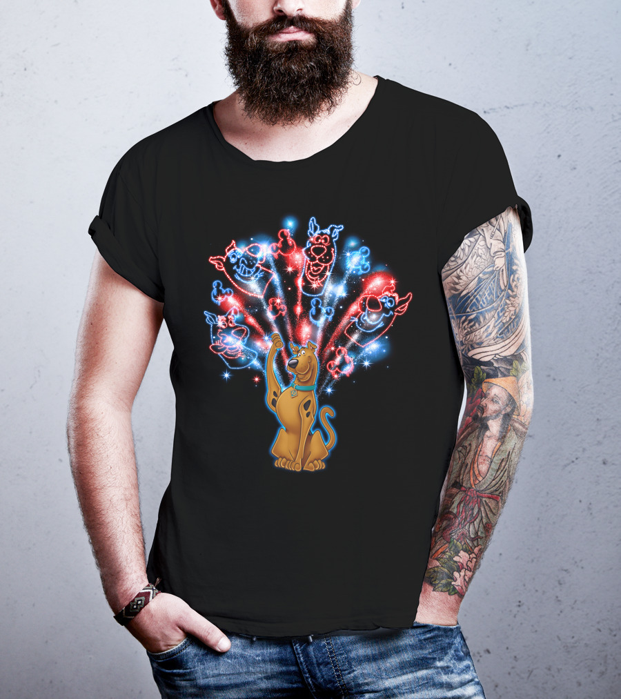 Scooby-Doo Fireworks Celebration Display With Colorful Firework Outlines T-Shirt