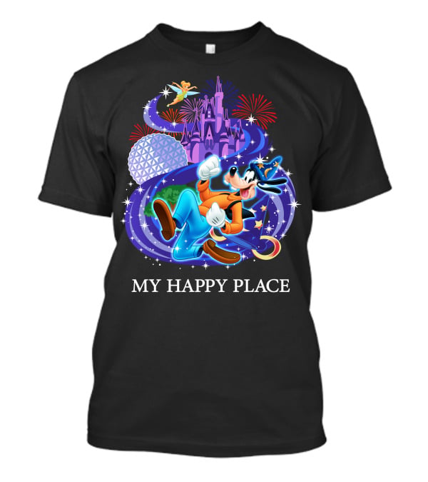 Goofy In My Happy Place With Castle And Fireworks T-Shirt