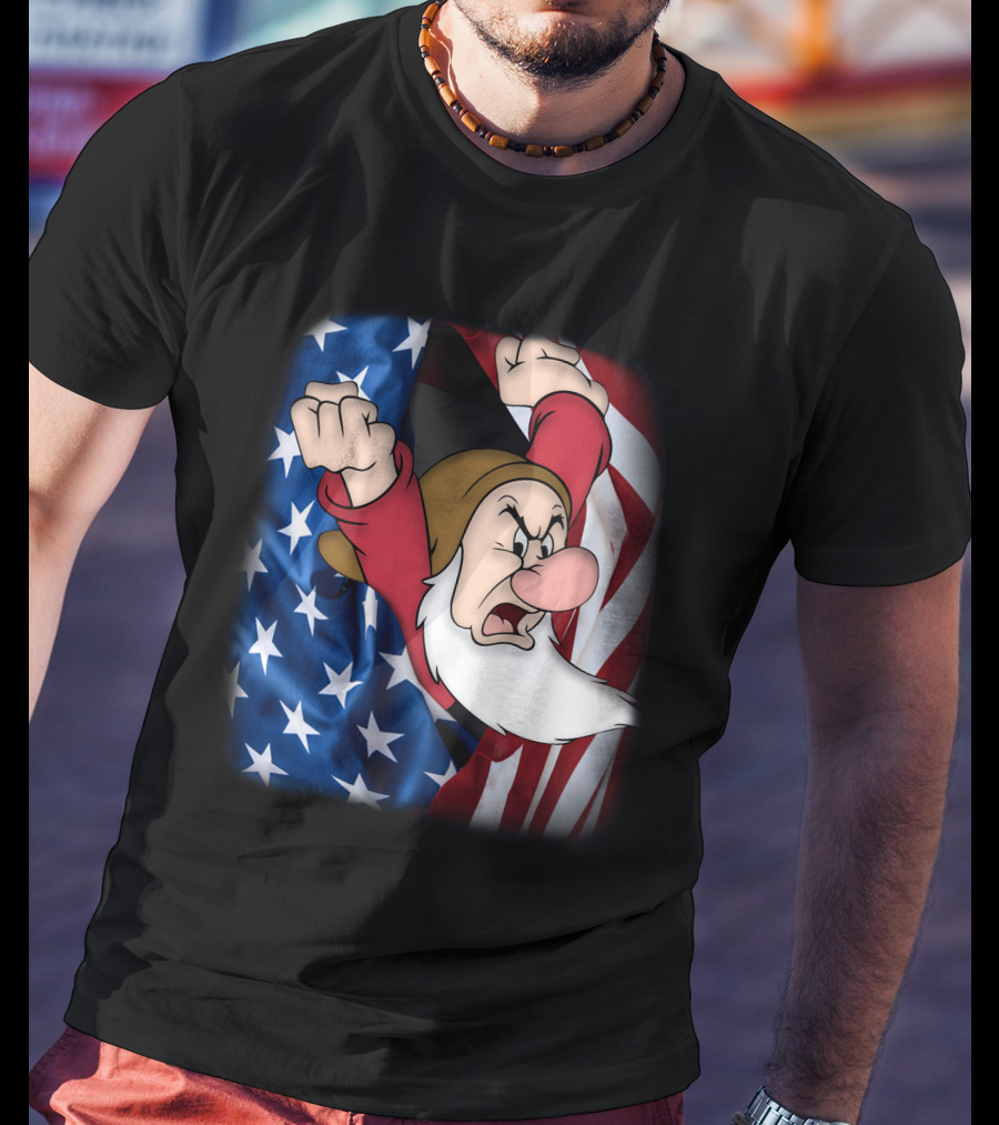 Grumpy American Flag Stars And Stripes Burst T-Shirt
