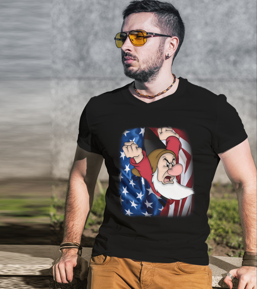 Grumpy American Flag Stars And Stripes Burst T-Shirt