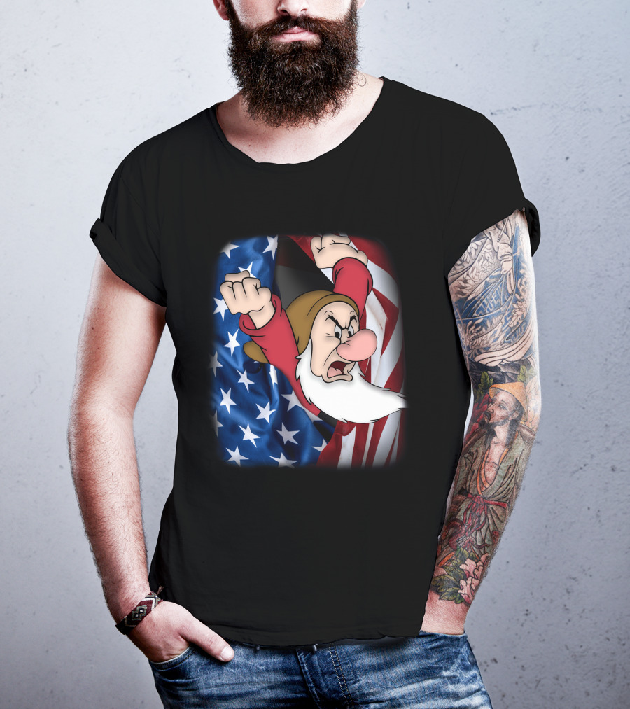 Grumpy American Flag Stars And Stripes Burst T-Shirt